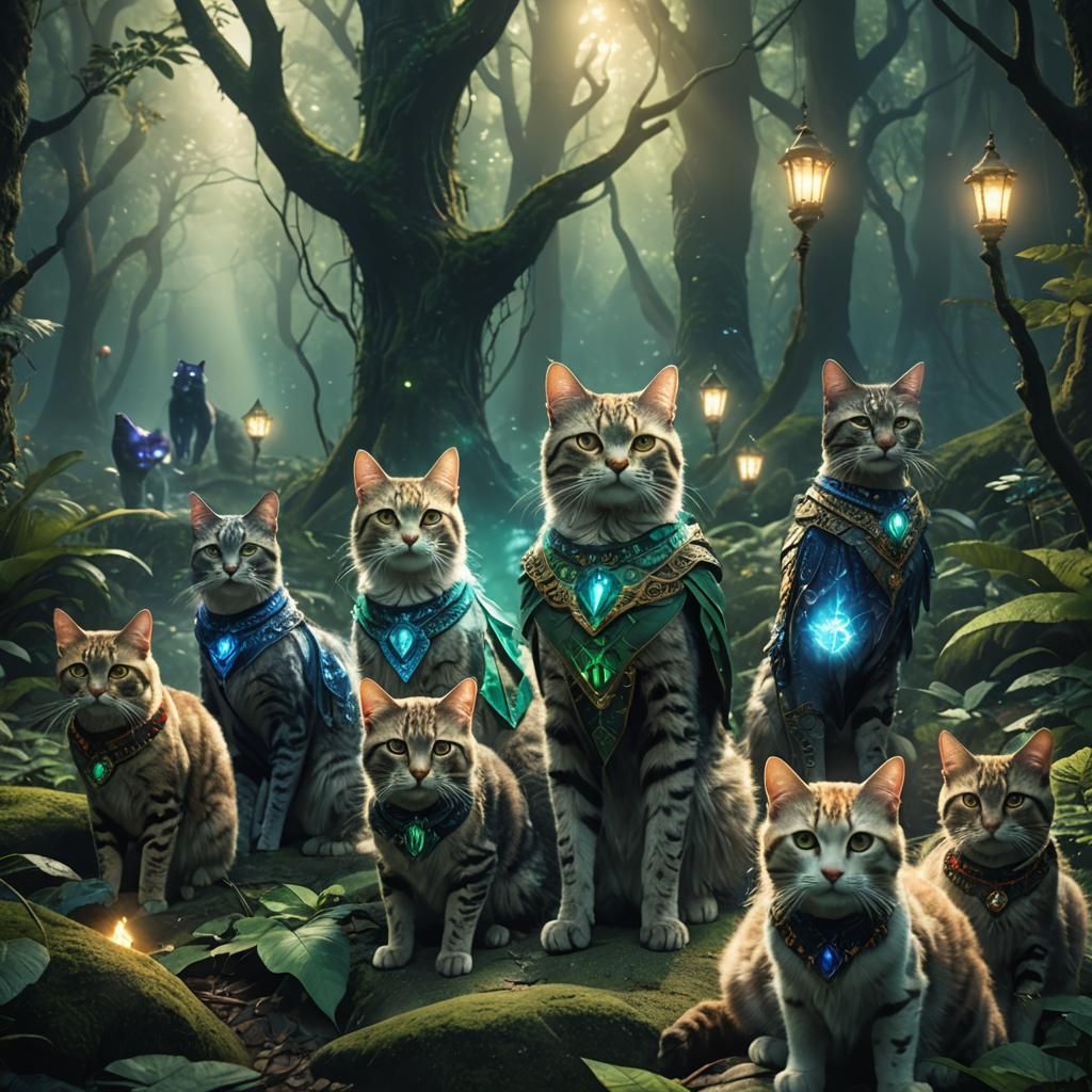 Magical Cats in Mystical Forest Concept Art