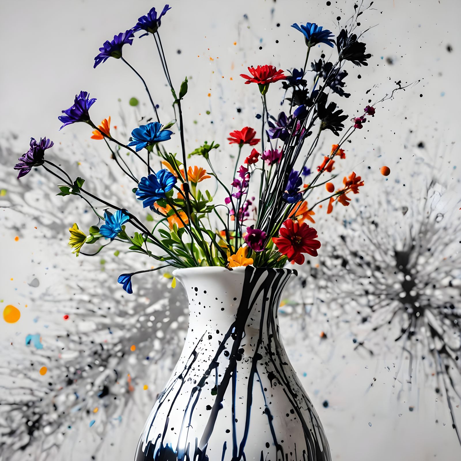 Ink Splatter Art: Flowers in Polychromatic Explosion
