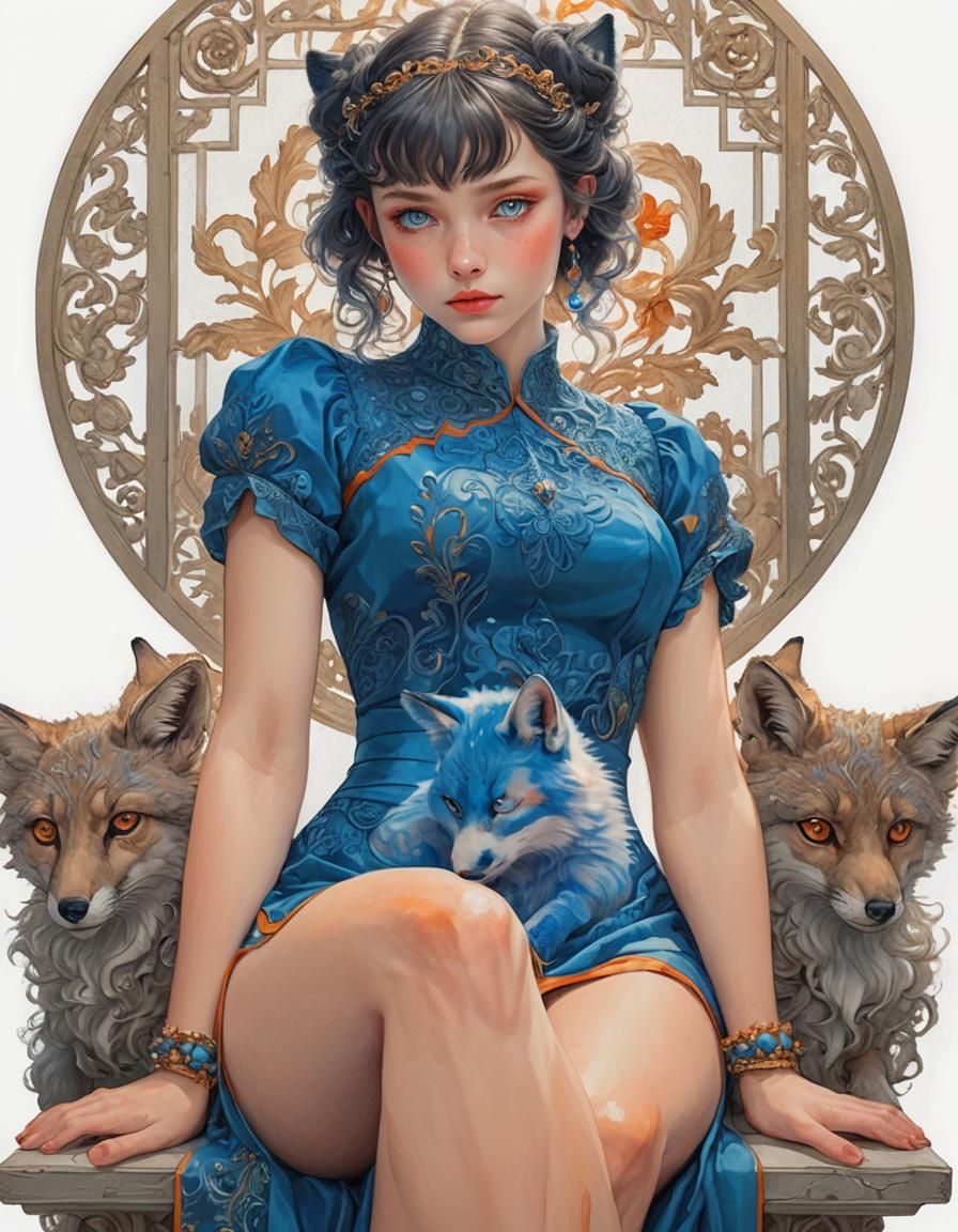 Girl with Fox: Surreal Digital Painting in Ethereal Style