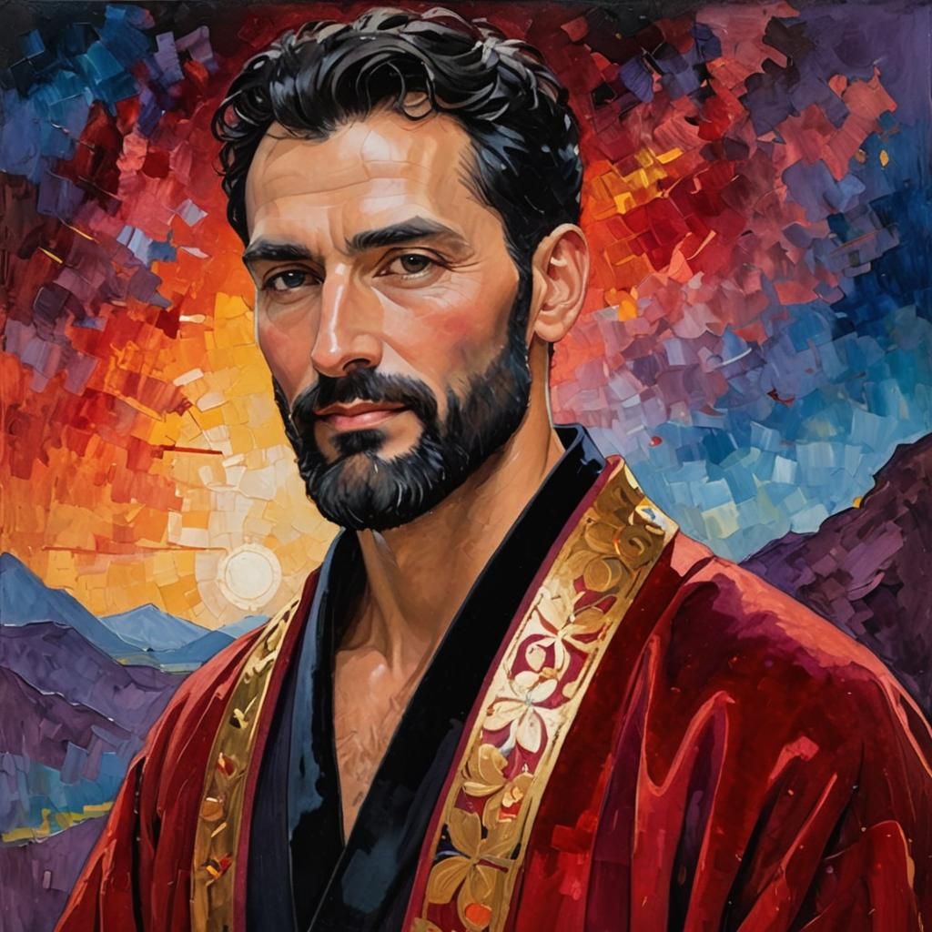 Smiling Man in Velvet Robe, Impressionist Oil Painting
