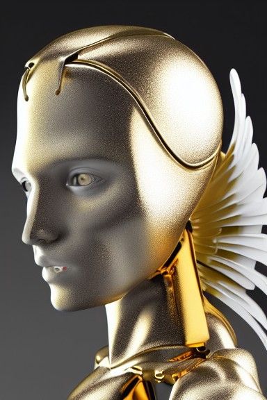 Angelic Cyborg with Gold Skeleton and Wings