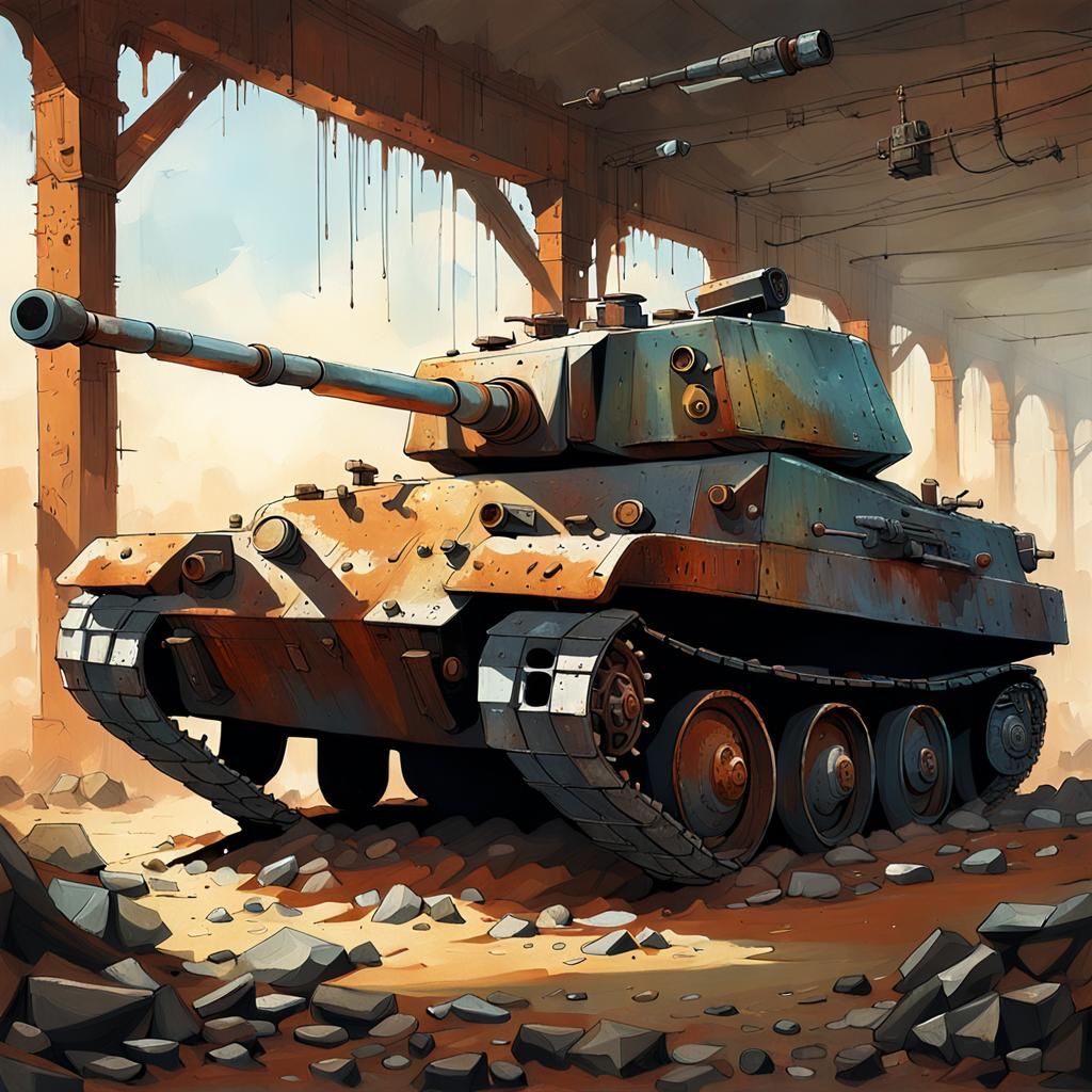 Abandoned Military Tank in Steampunk Style
