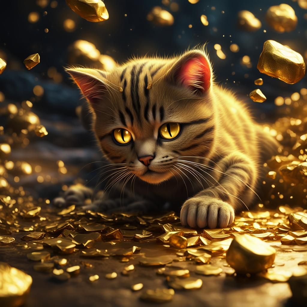 Kitten's Golden Slumber: Detailed Matte Painting