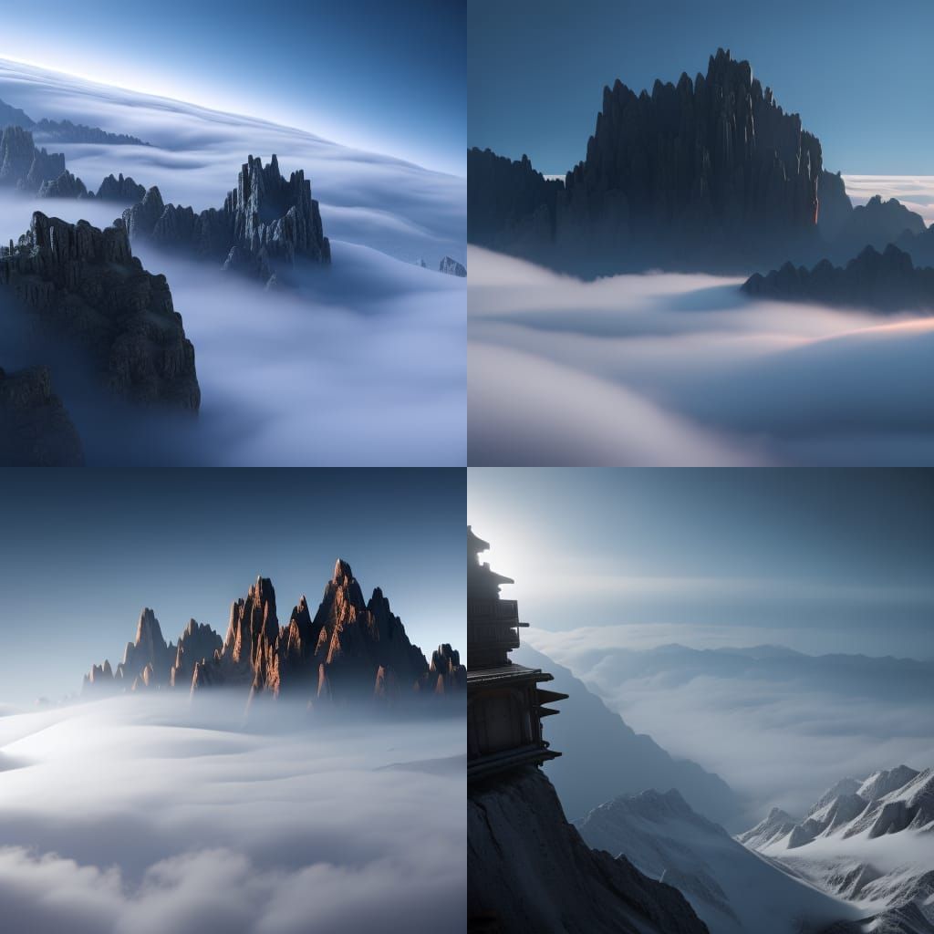 Mountain Platform at Night as Detailed Matte Painting