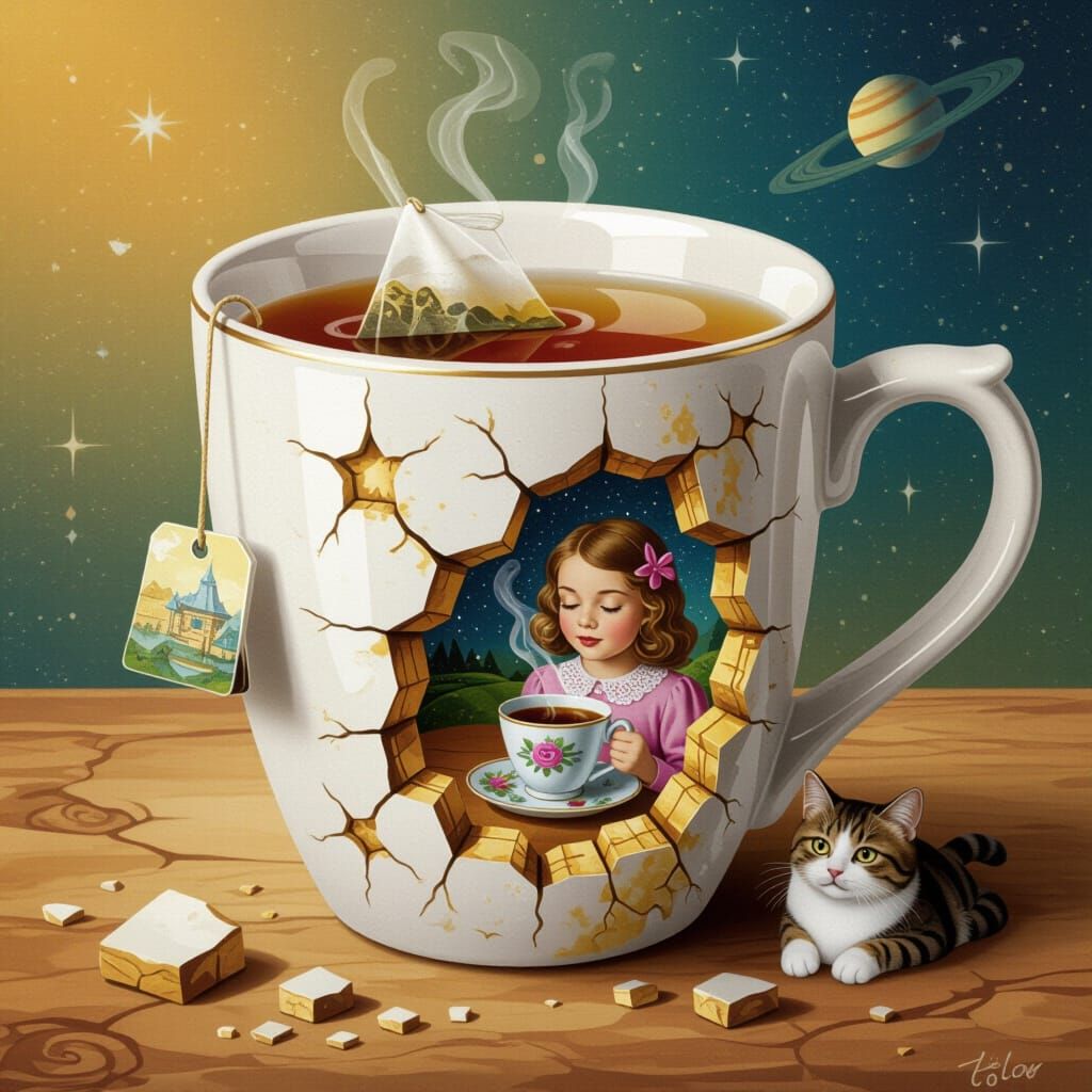 Tea Mug with Miniature Cave Scene in Surreal Style