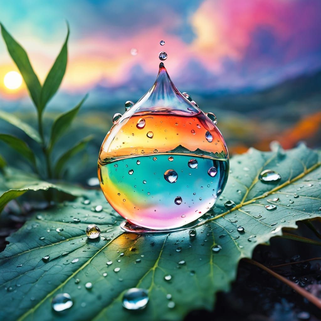 Sunset Landscape Reflected in Water Drop