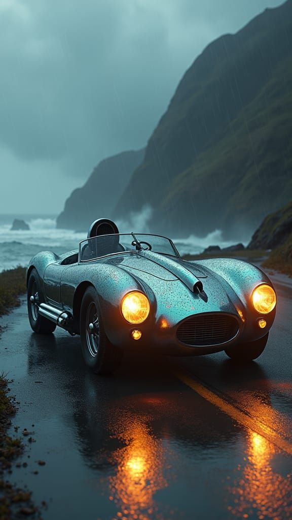 Serpentine Car Hybrid on Stormy Coastline