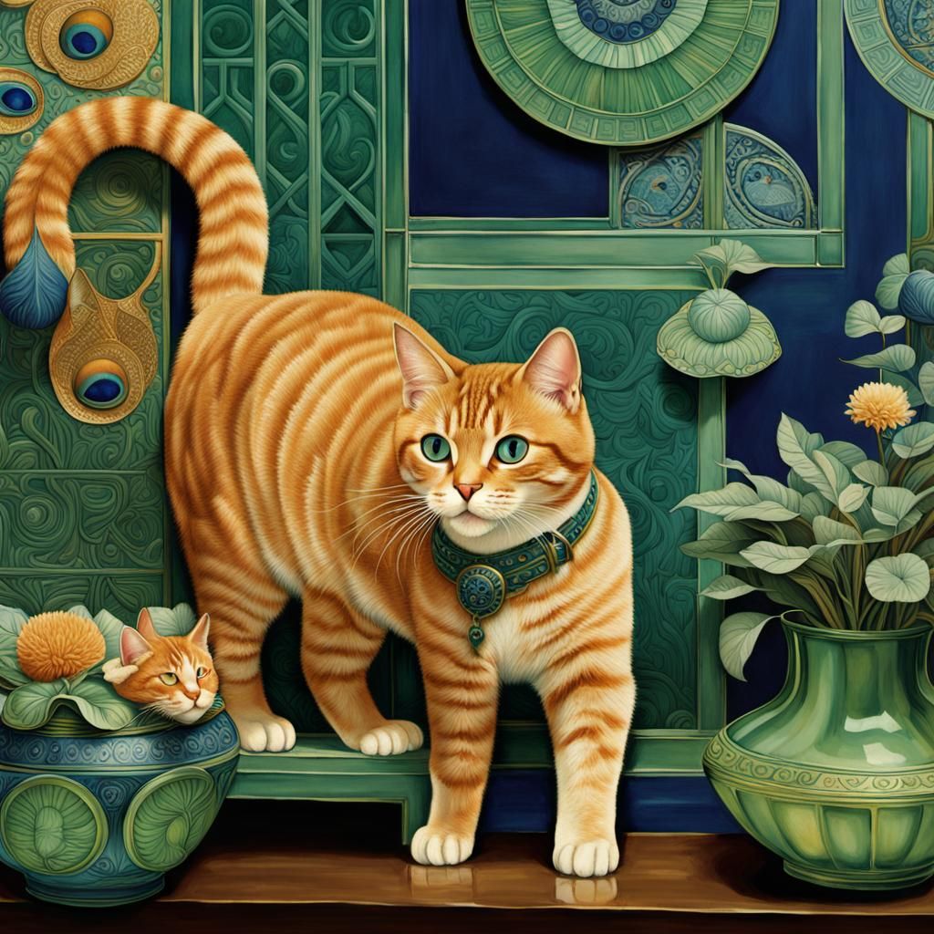 Opulent Cats and Woman in Rococo Style