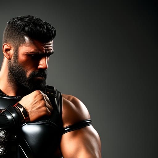 Hyperrealistic Leather Muscle Man with Piercings