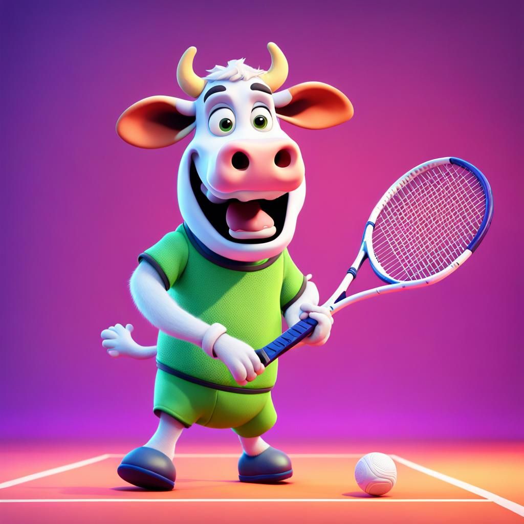 Cow Plays Tennis: Pixar-Style 3D Digital Art