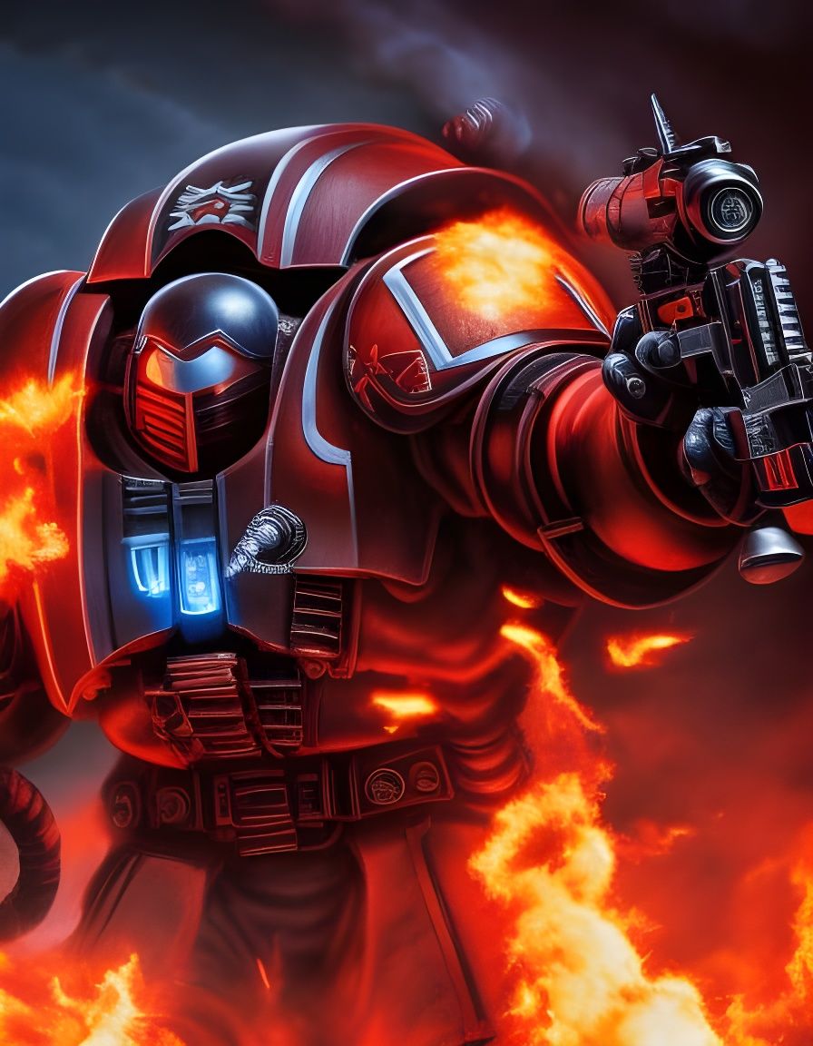 Space Marine in Black Armor with Flame-Thrower