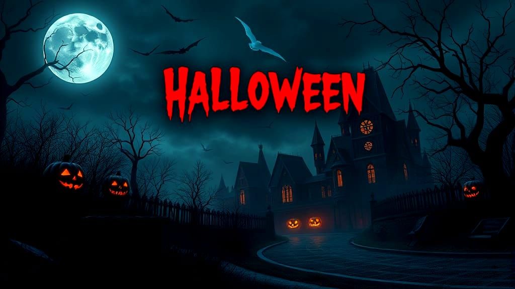 Nighttime Halloween Scenery in Blood Red Text