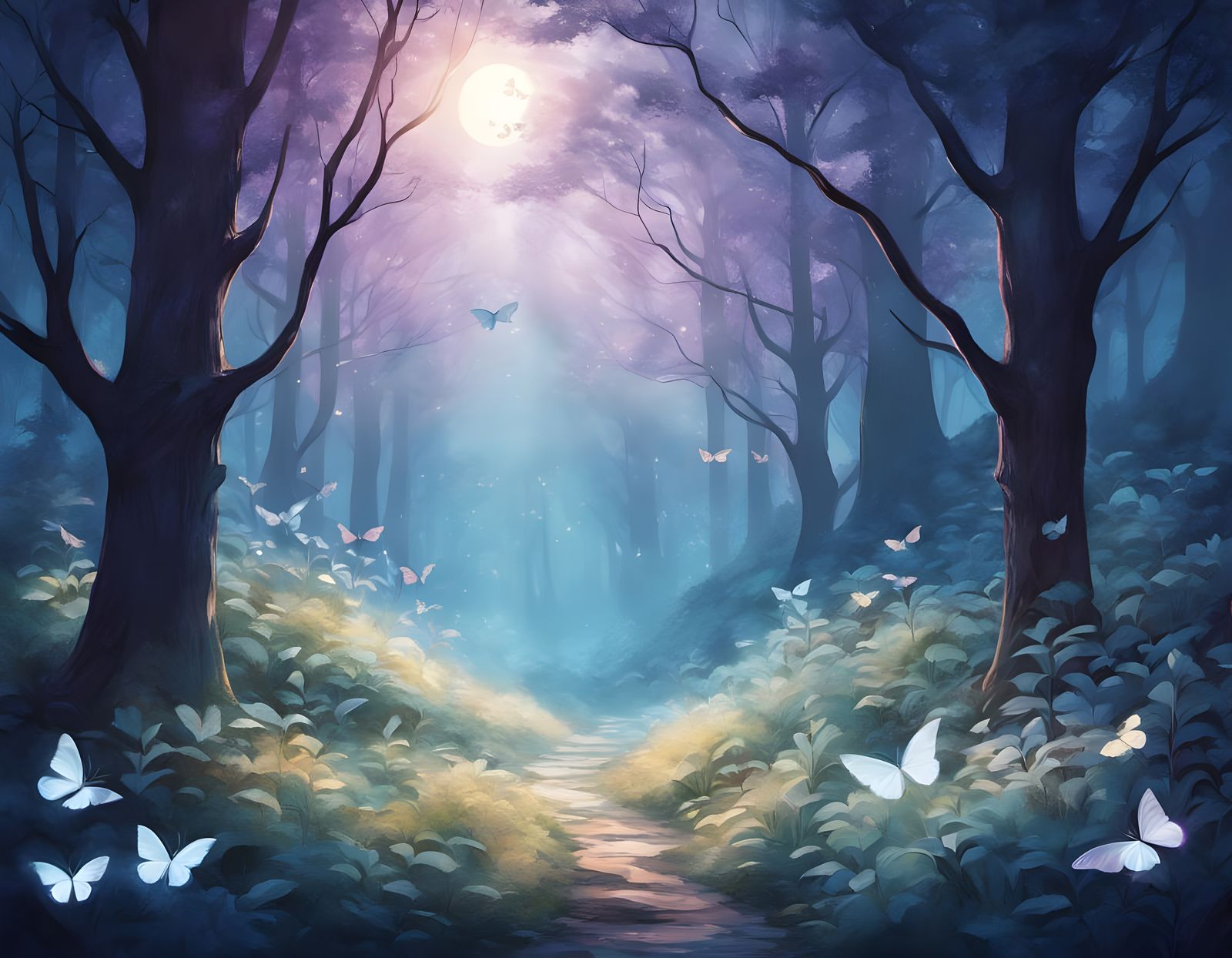 Enchanted Forest Bloom in Soft Moonlight