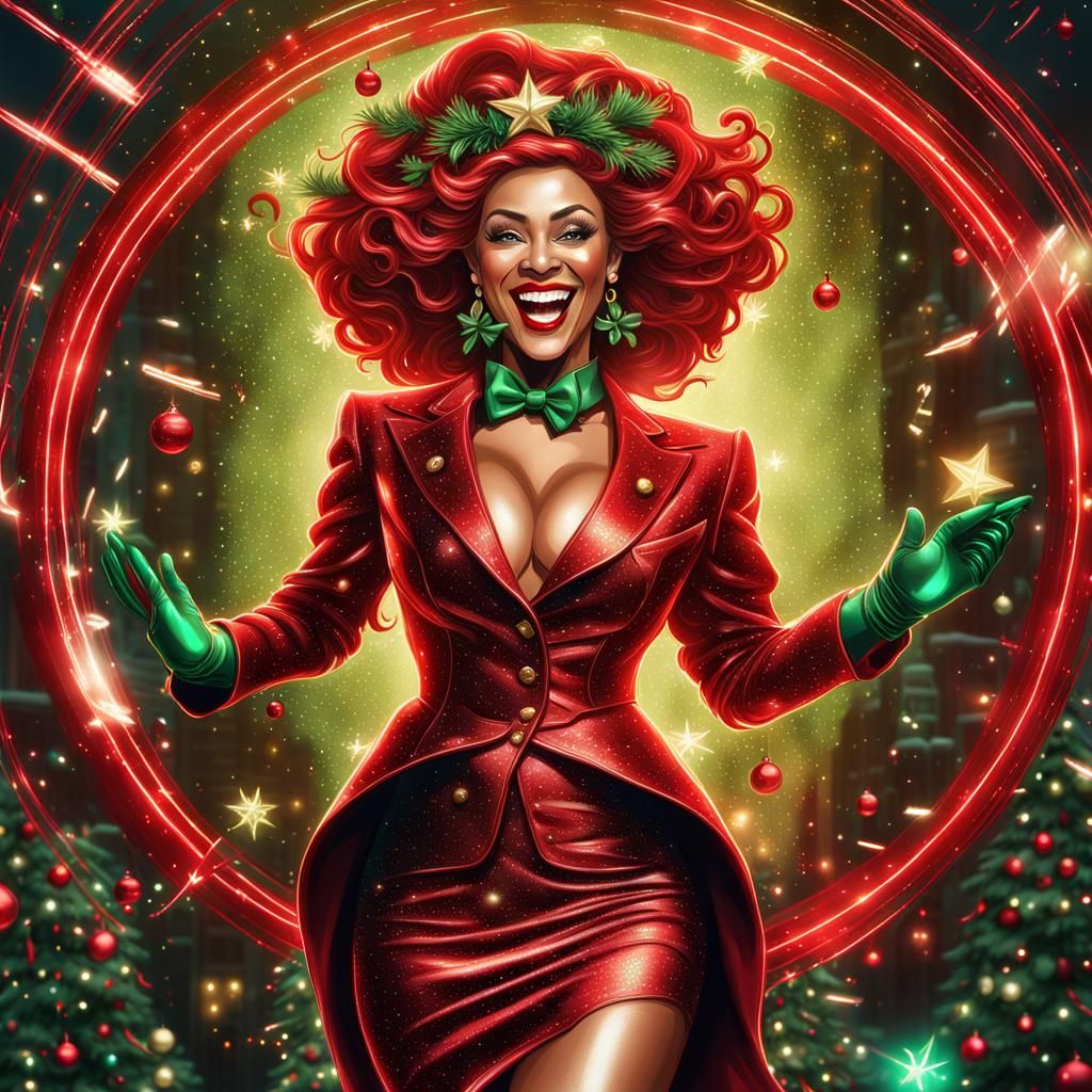 Christmas Elf Woman Dancing at Party in Comic Art