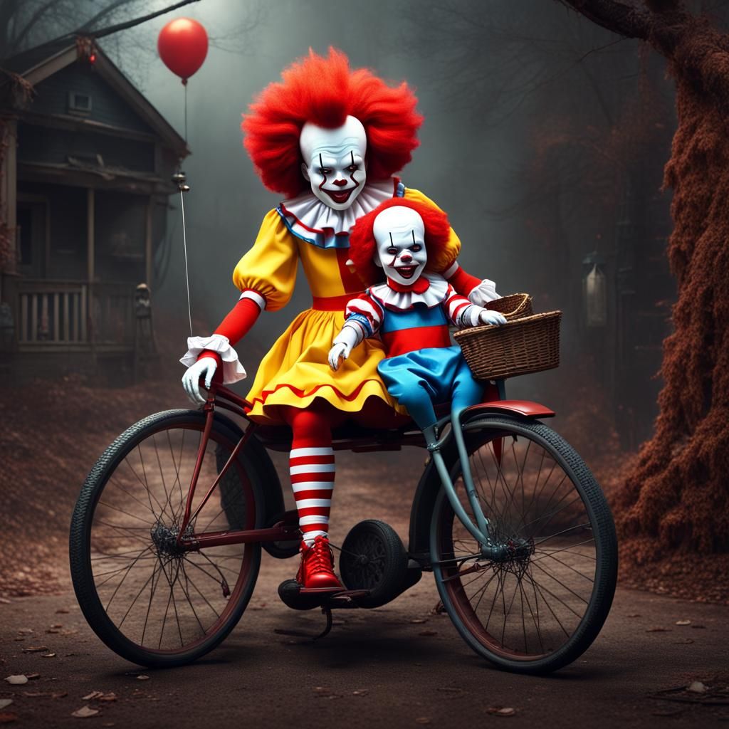 Creepy Ronald McDonald Clown Doll on Tricycle