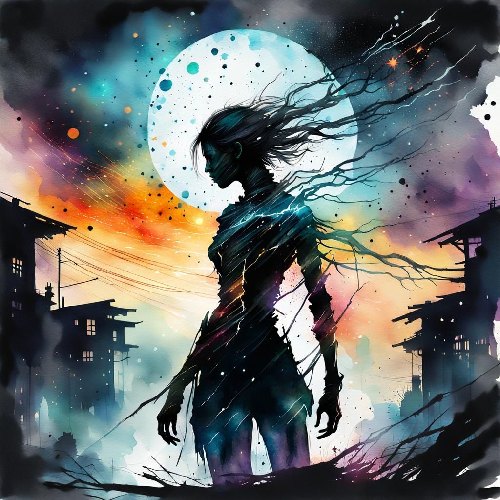 Scary Silhouette from Outer Space in Watercolor