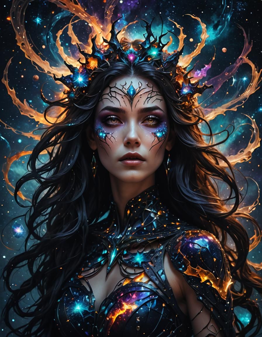 Evil Goddess Creates Dark Cosmos in Surrealist Style