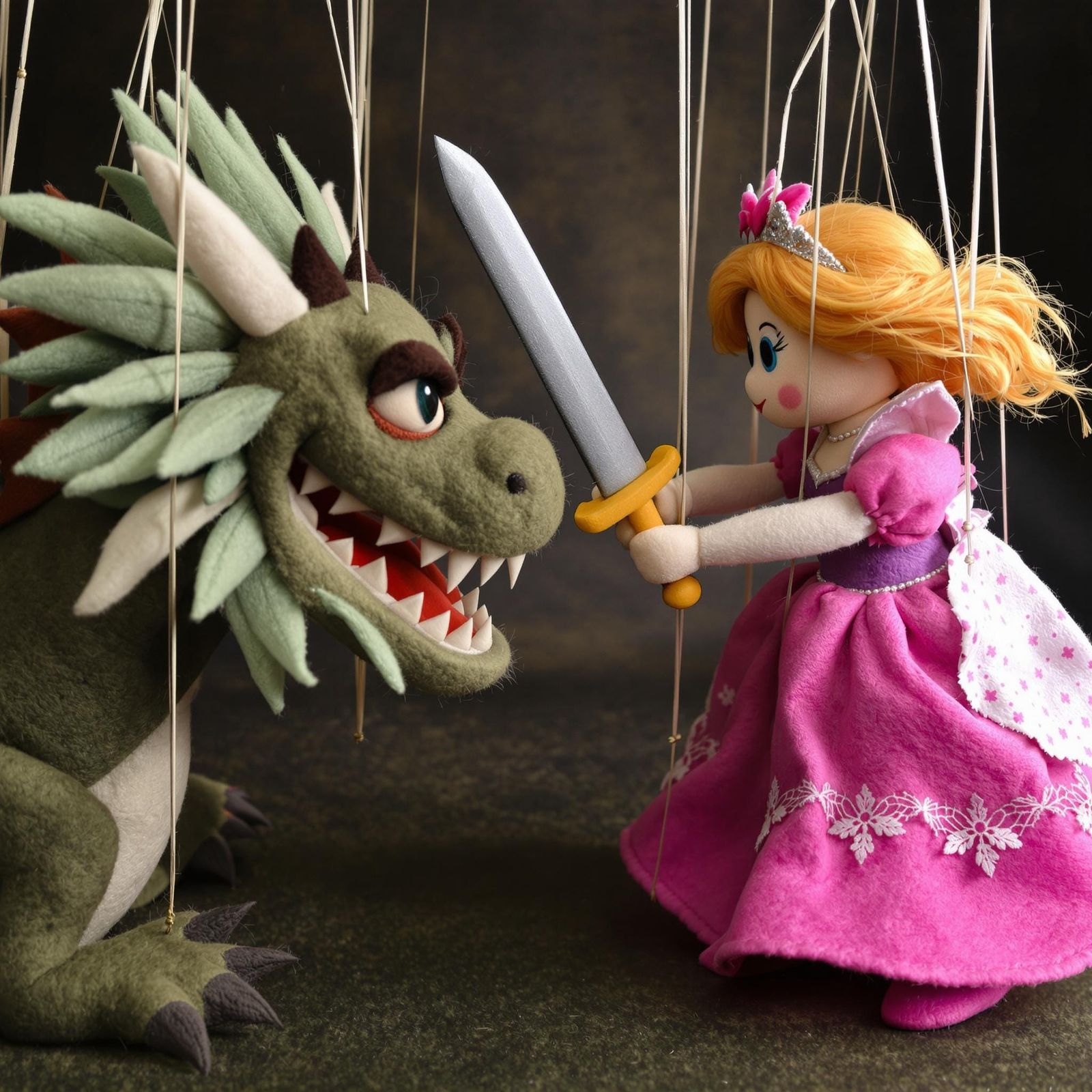 Felted Marionette Princess versus Dragon