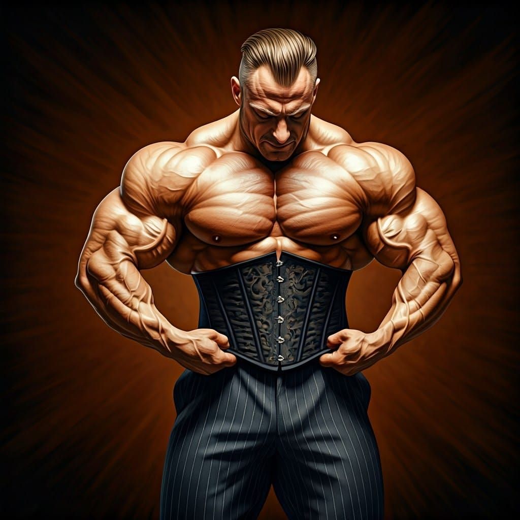Herculean Adonis Bodybuilder in Corset, Giclee on Canvas