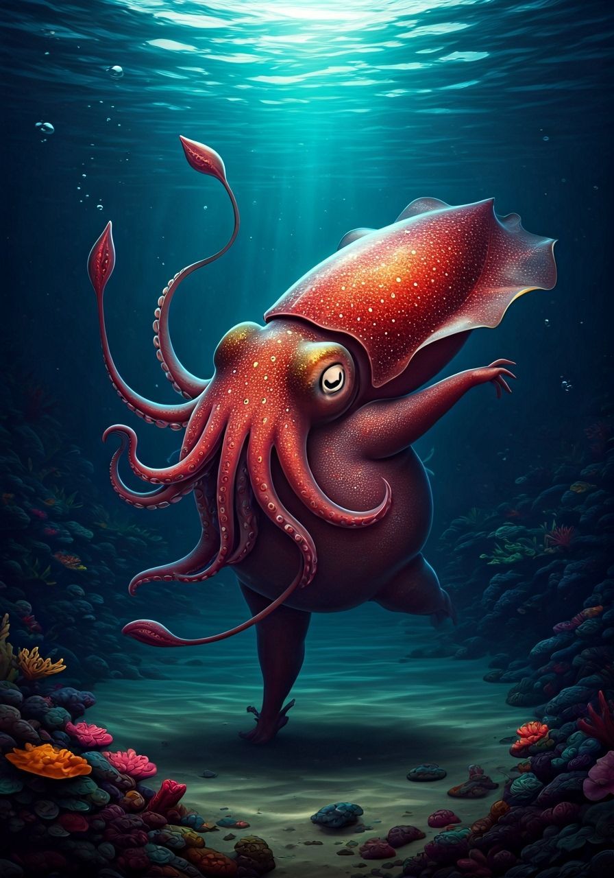 Giant Squid Tango in Gothic Art Nouveau Style
