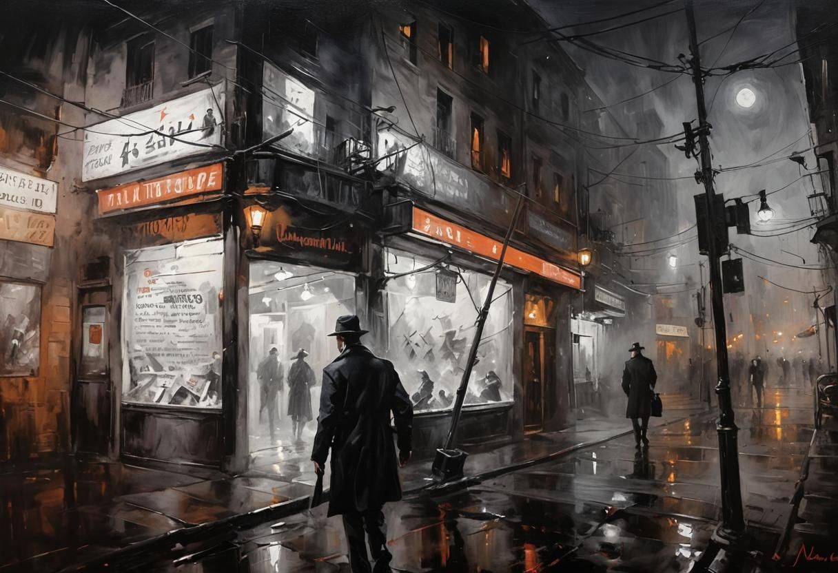 Noir Night Painting of Secrets and Danger
