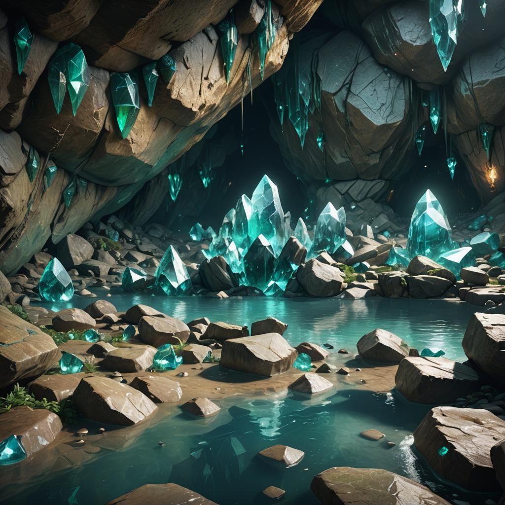 Mystical Crystal Cave with Ancient Runes