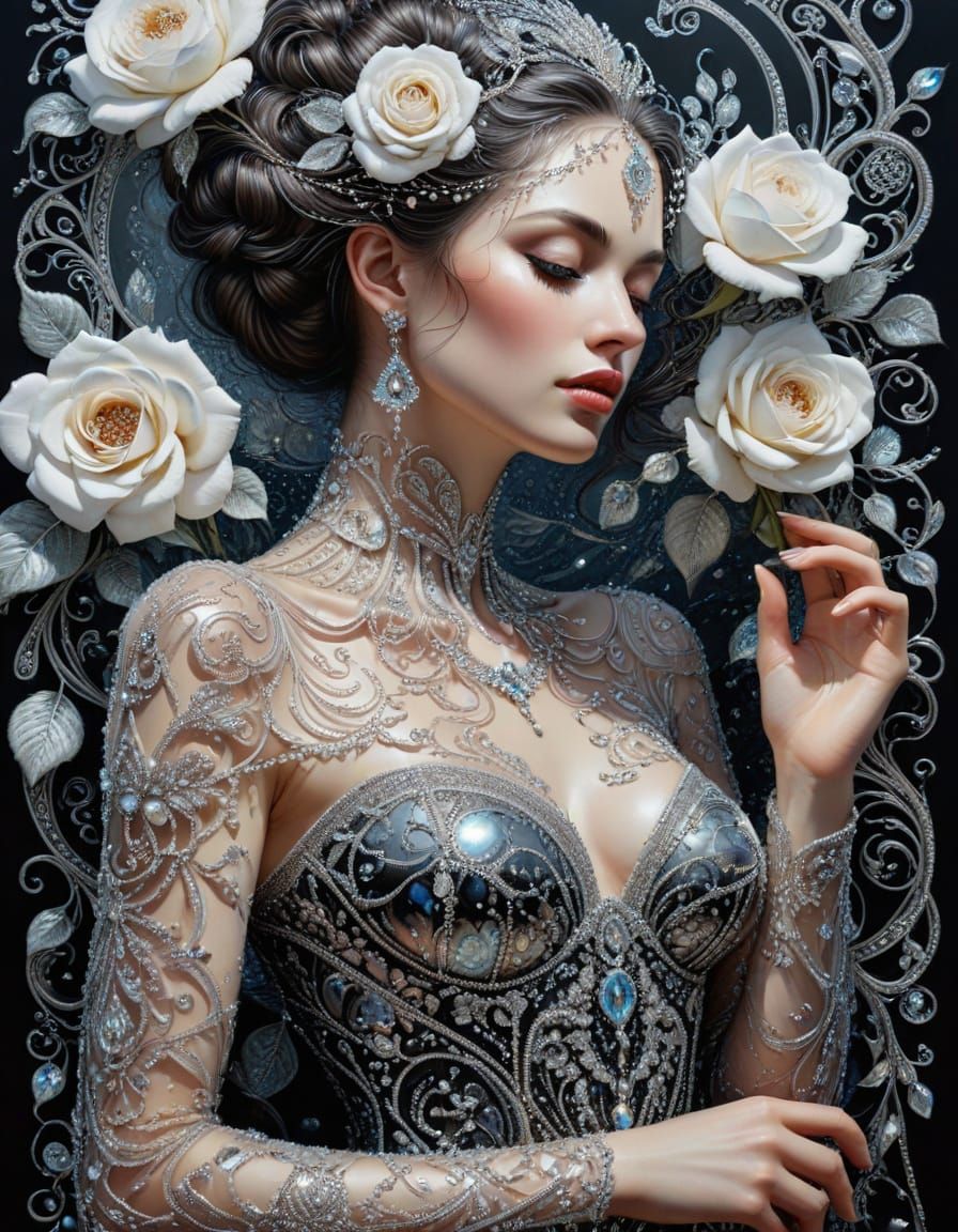 Elegant Nouveau Woman with Iridescent Filigree