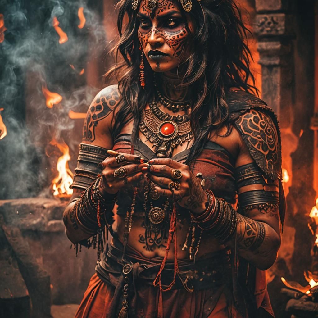 Frightening Indian Sorceress in Cursed Temple