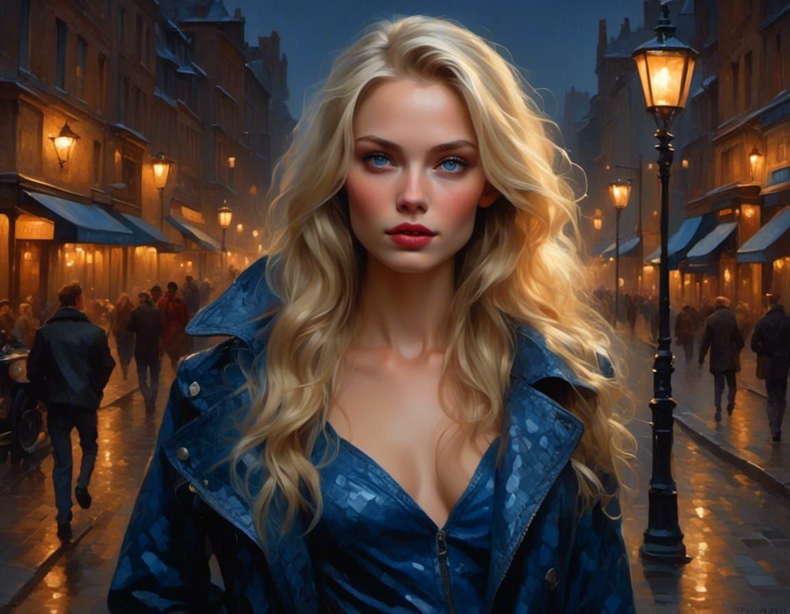 Blonde Woman in Chain Mail at Midnight