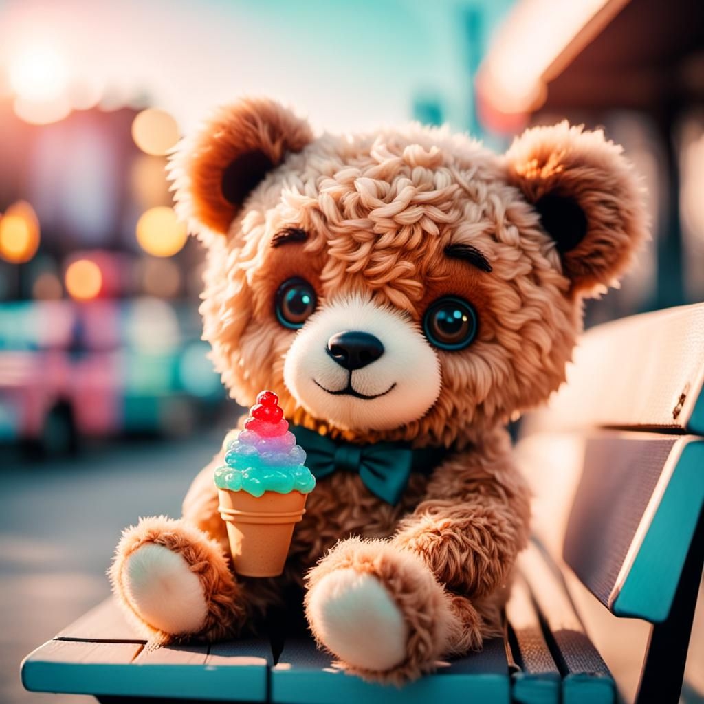 Cute Teddy Bear, Big Eyes, Chibi Style, Brown. Sitting on a ...