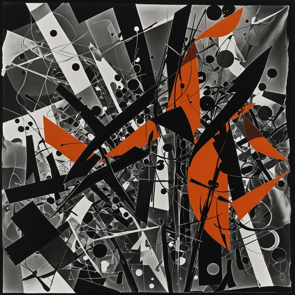 Abstract Black and White Rayograph in Darkroom Aesthetic