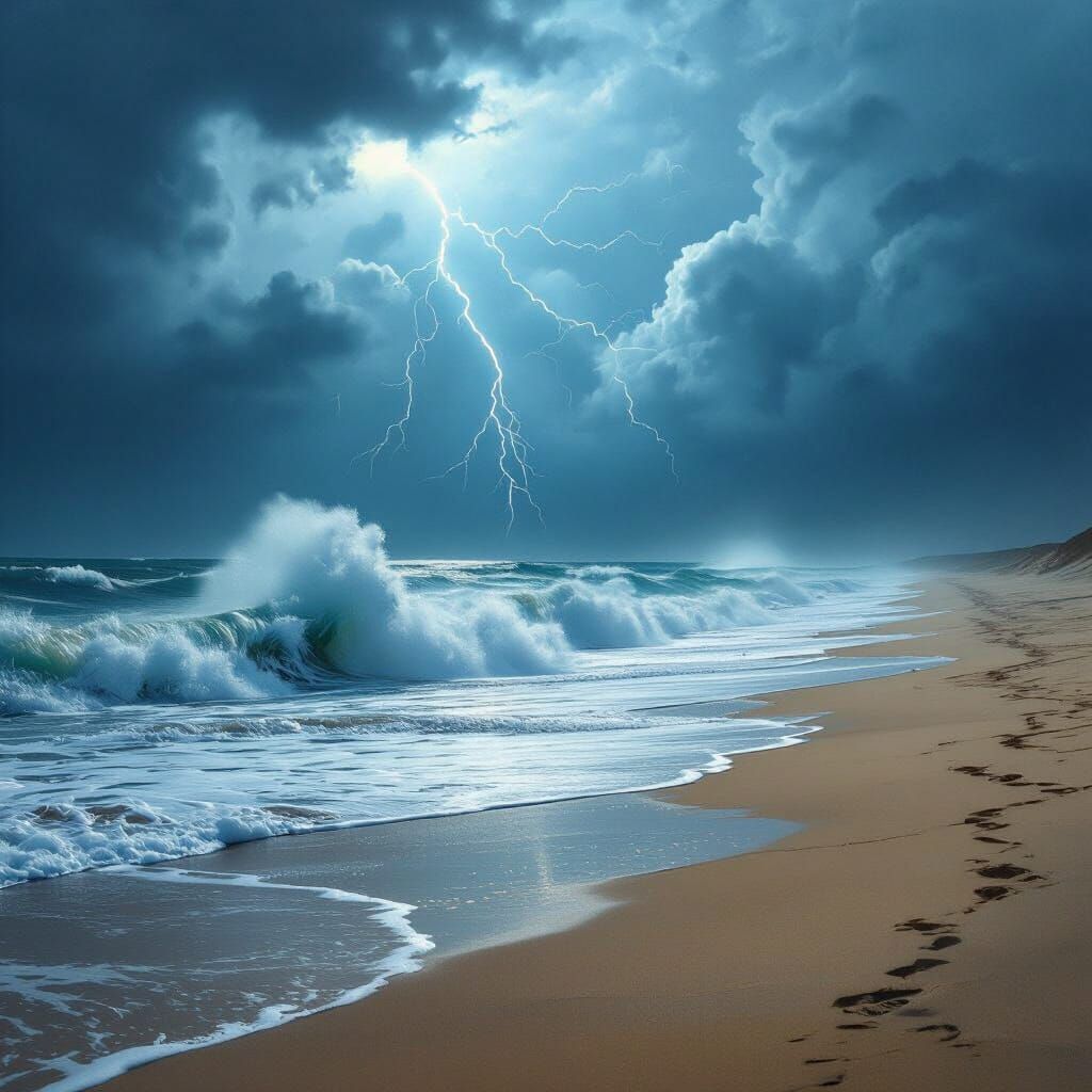 Stormy Ocean Tempest with Dramatic Waves and Lightning