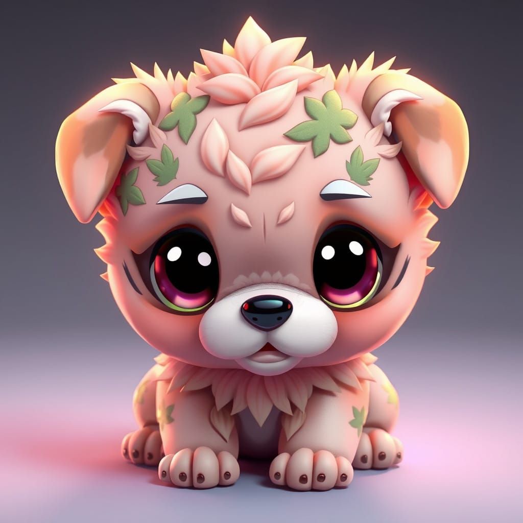Adorable Cannabis Puppy in 3D Anime Style