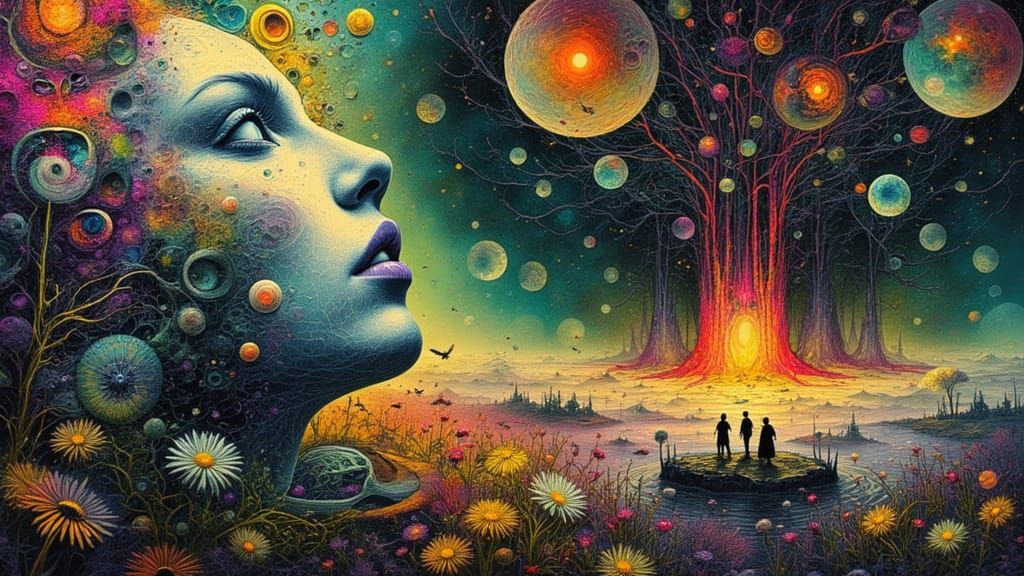 Surreal Mindscape With Diverse Emotions as Digital Concept A...