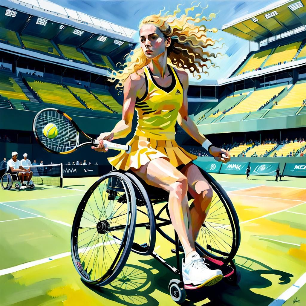 Wheelchair Tennis Star in Acrylic Impasto Style