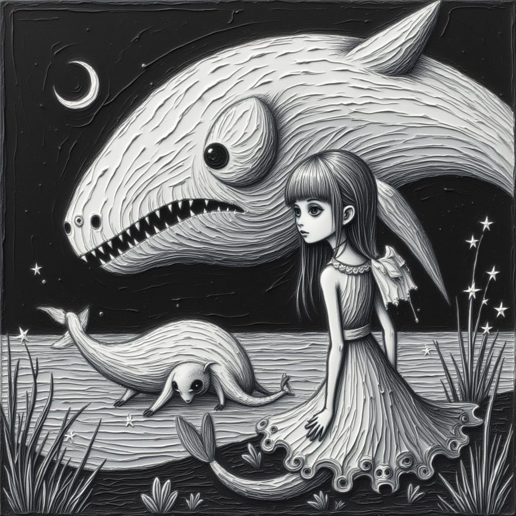 Mermaid Evades Giant Whale in Deep Ocean