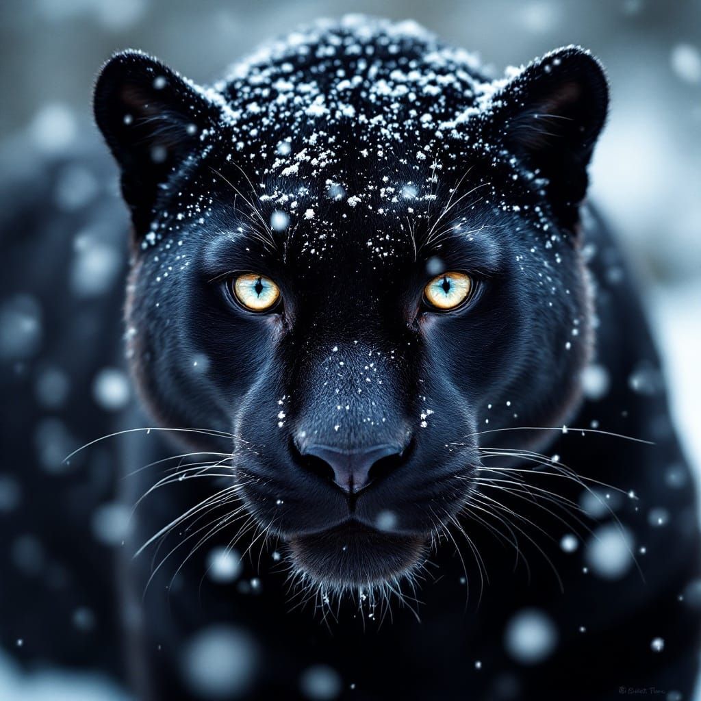 Majestic Black Panther in Snowy Wilderness