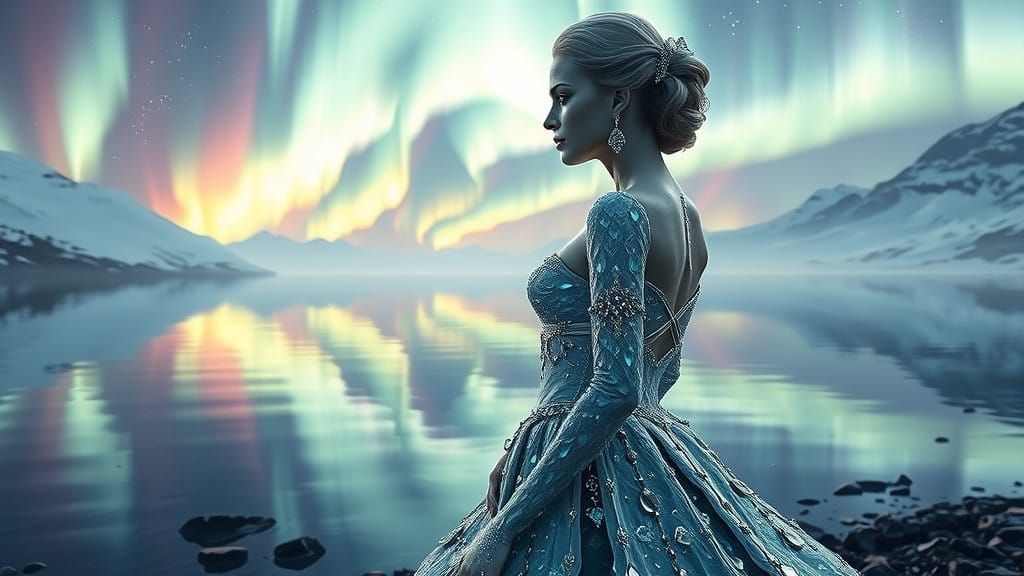Surreal Diamond Fantasy Queen Shines beside Aurora-Infused L...