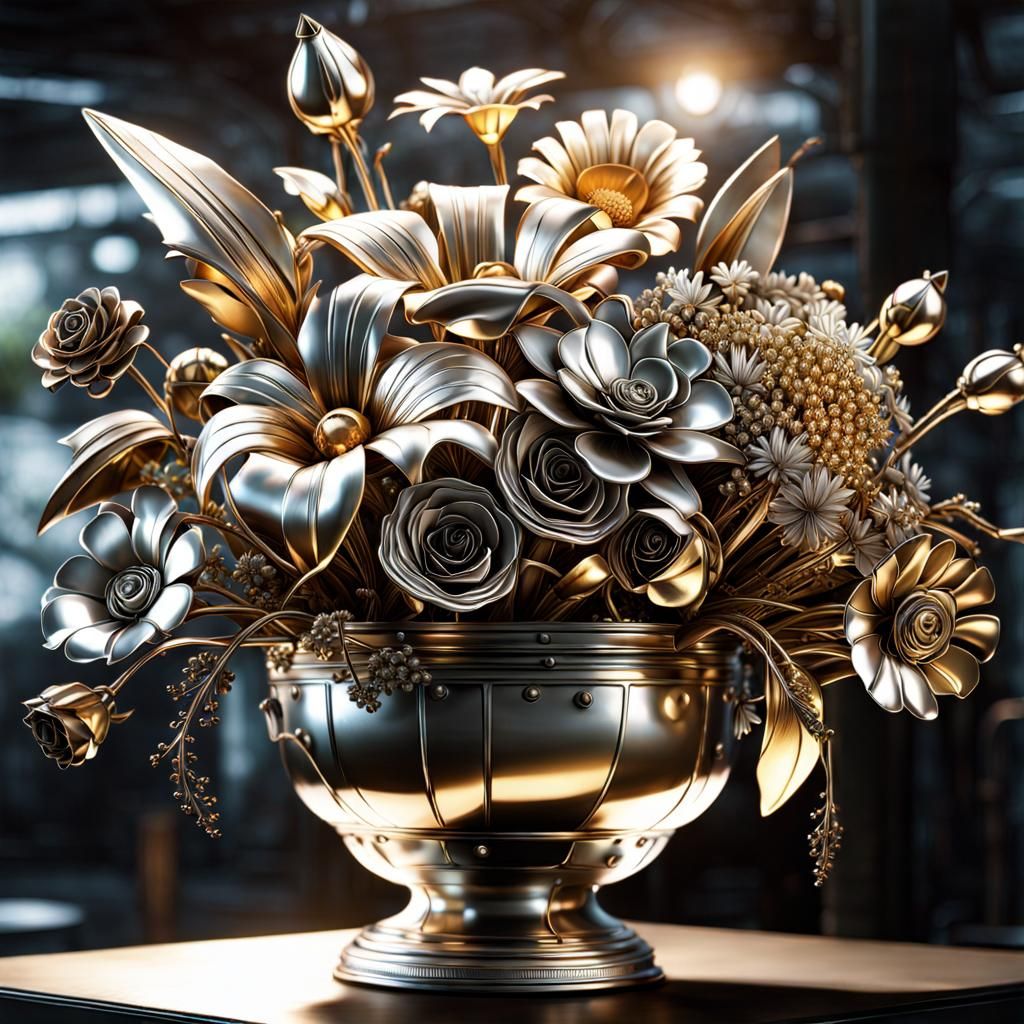 Metallic Cyberpunk Flowers in Vase