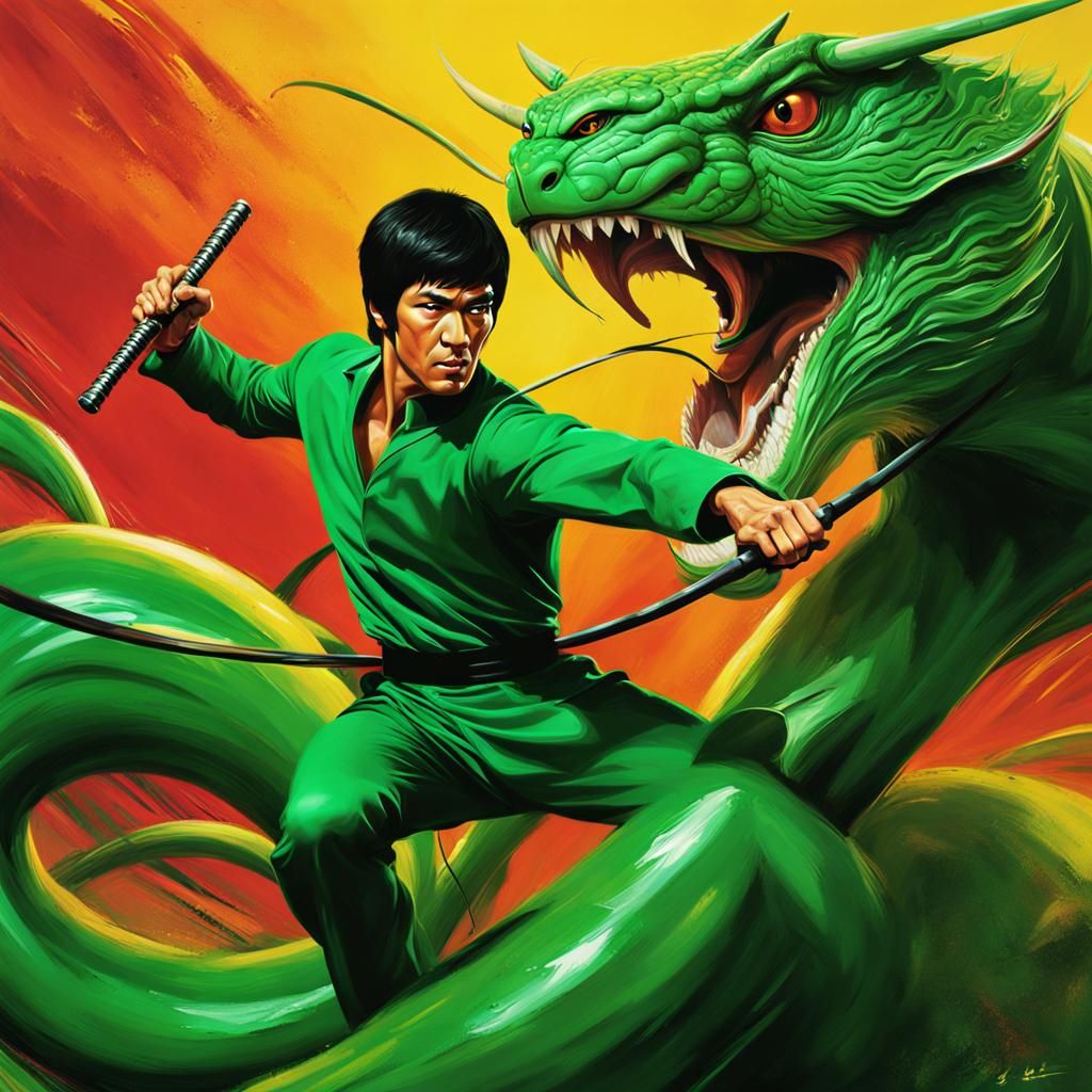 Bruce Lee Rides a Giant Hornet in Splash Art