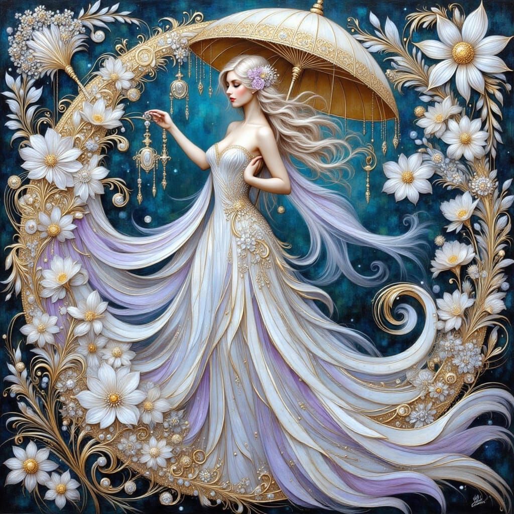 A beautiful goddess with flowers in her hair