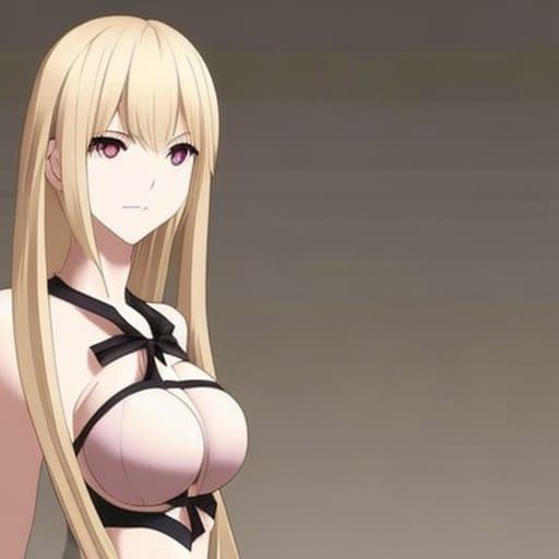 Anime Girl with Blonde Hair and Exaggerated Form