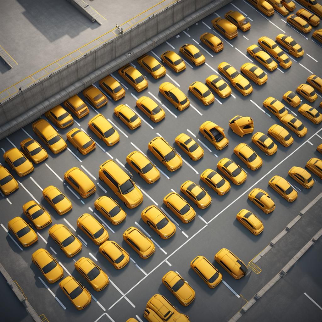 Top-Down View of Yellow Cars in 3D Parking Garage