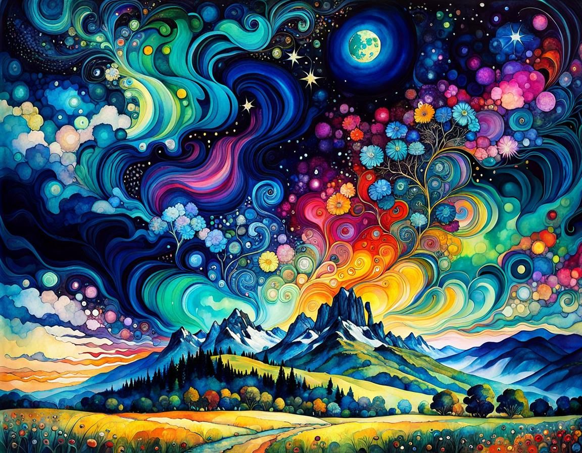 Rainbow Meadow in Art Nouveau Style