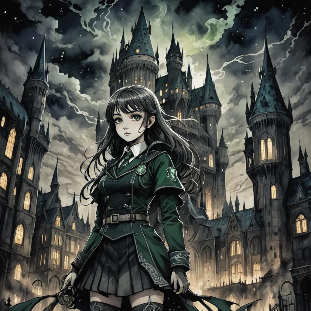 Dark Fantasy Slytherin Girl in Anime Style