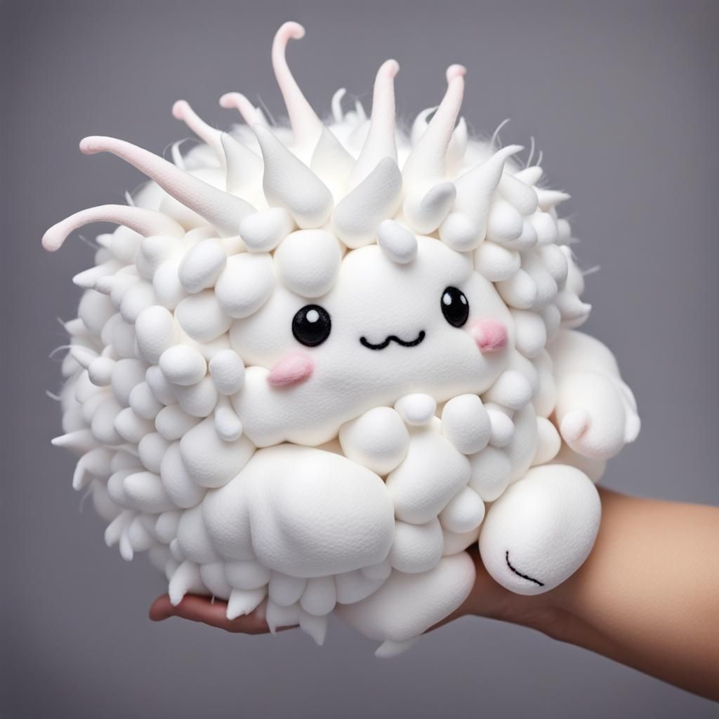 Fluffy White Marshmallow Creature on Arm
