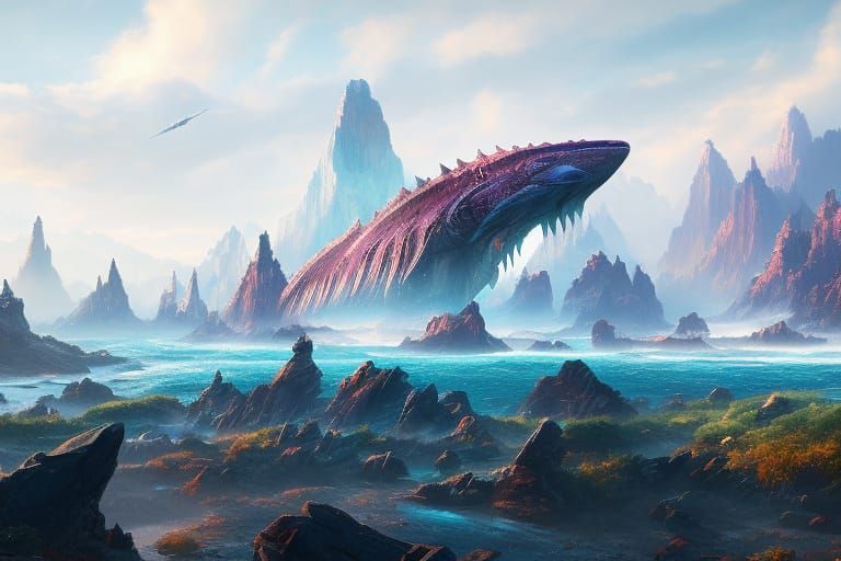 Whale Fin Nocturne Under Starry Sky