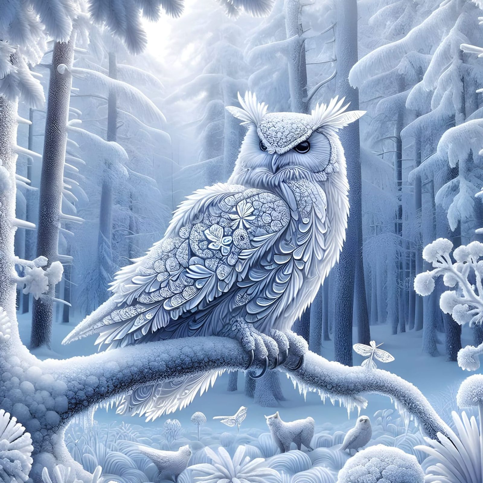 Winter's Celestial Guardian: An Imaginary Eagle Owl in Snowy...