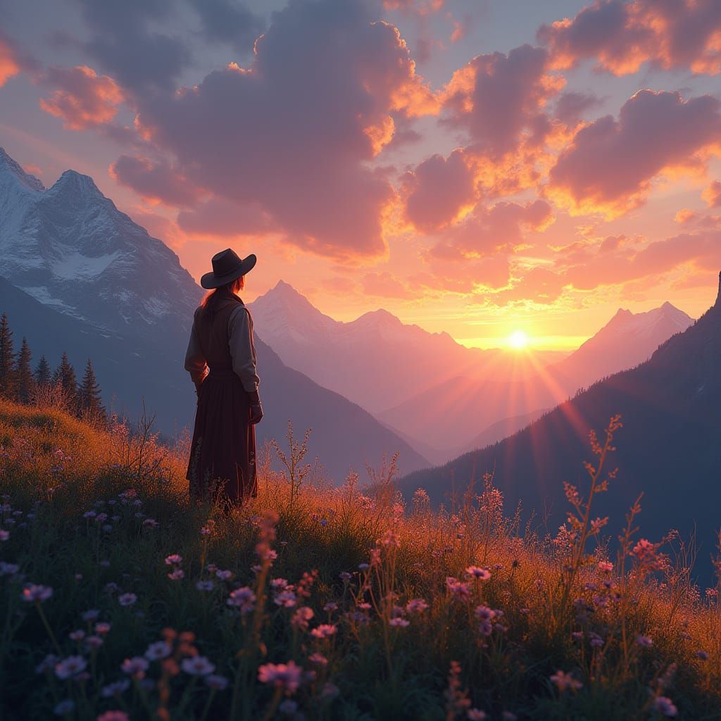 Alpine Meadow Sunset in Painterly Cinematography