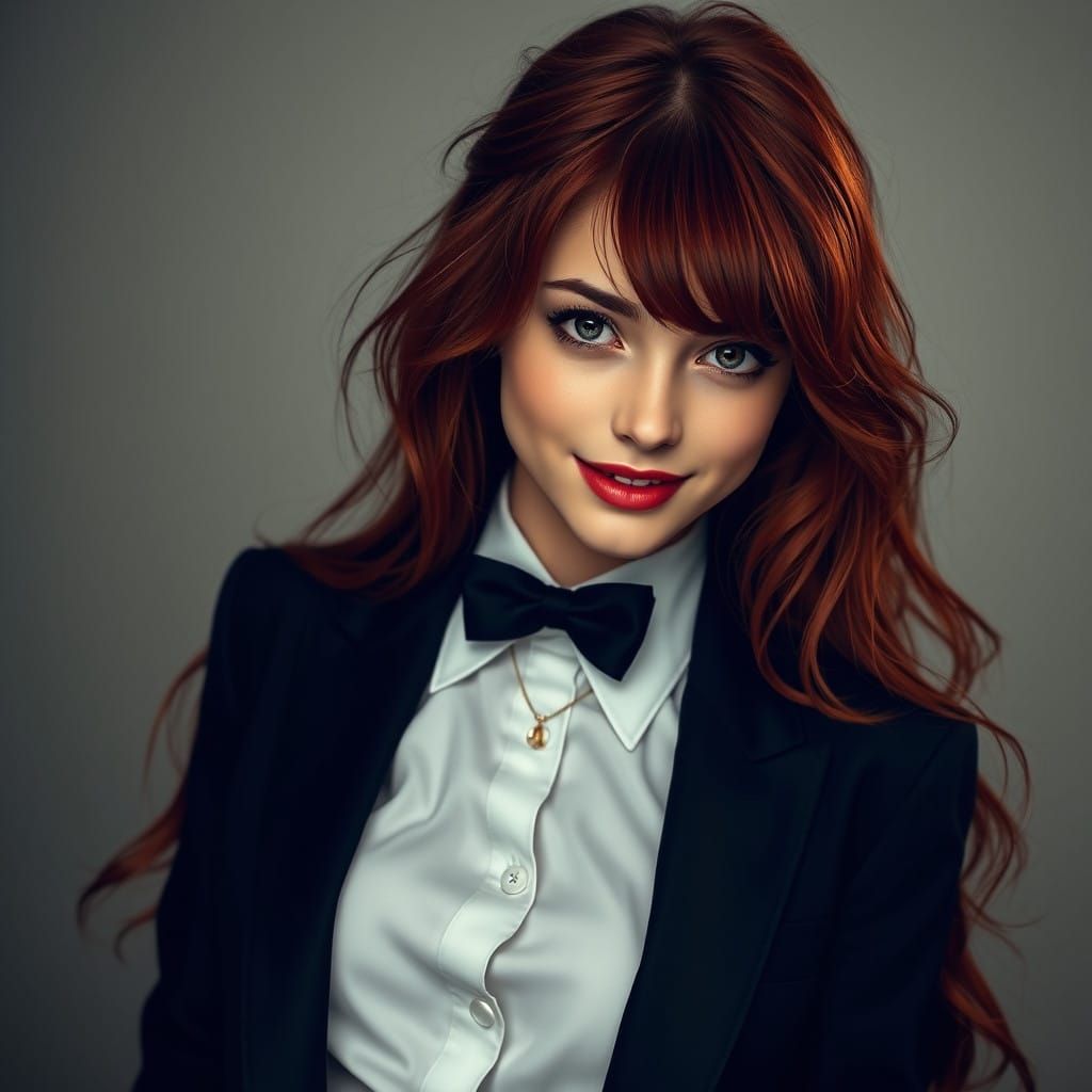 Androgynous Emo Girl in Tuxedo with Radiant Smile